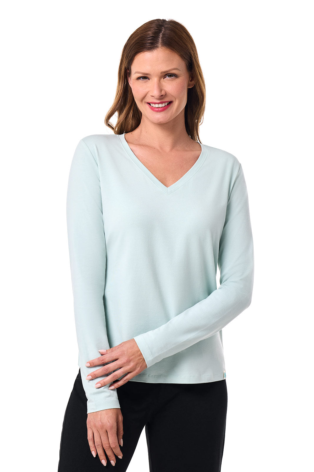Women's Morada Everyday Long Sleeve V-Neck T-Shirt | Misty Aqua