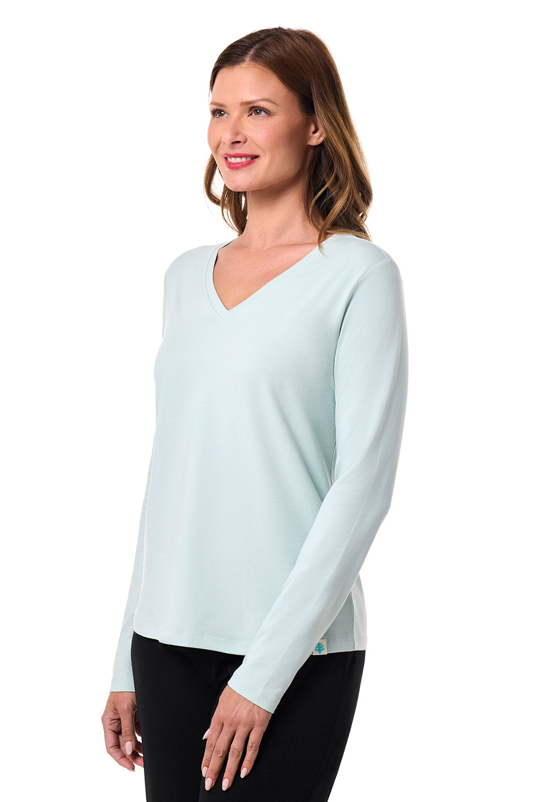 Women's Morada Everyday Long Sleeve V-Neck T-Shirt | Misty Aqua