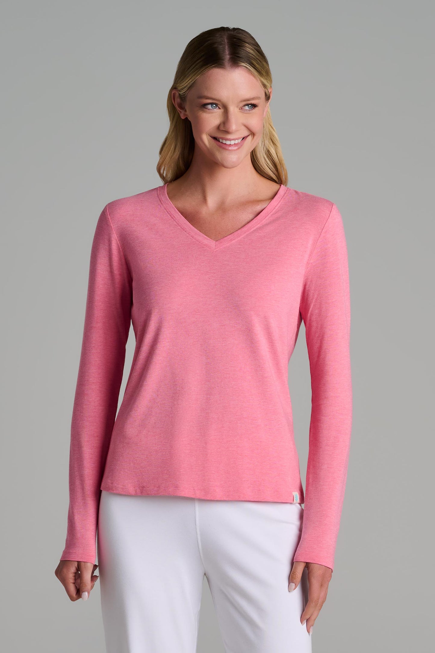Women's Morada Everyday Long Sleeve V-Neck T-Shirt | Flamingo Pink Heather