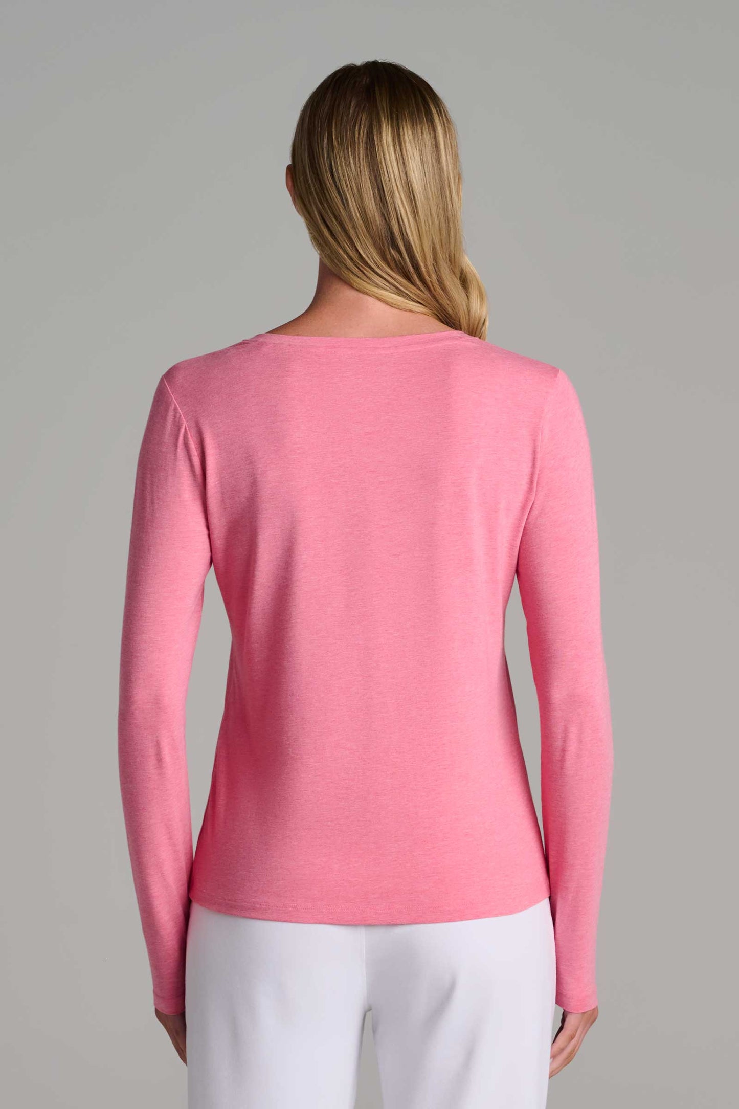 Women's Morada Everyday Long Sleeve V-Neck T-Shirt | Flamingo Pink Heather
