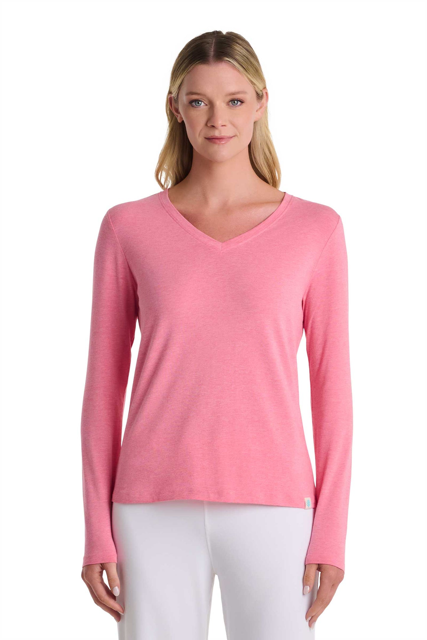 Women's Morada Everyday Long Sleeve V-Neck T-Shirt | Flamingo Pink Heather