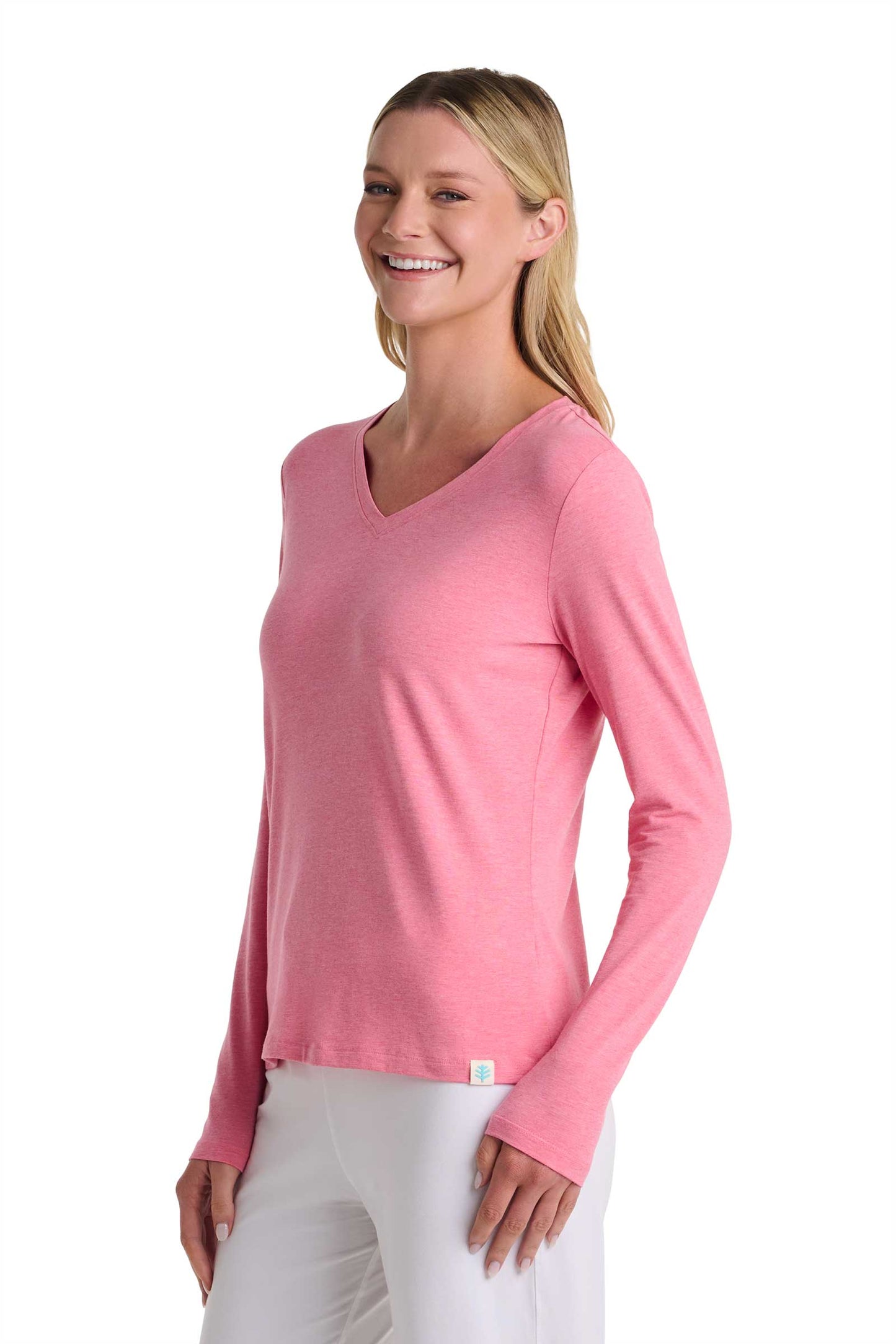 Women's Morada Everyday Long Sleeve V-Neck T-Shirt | Flamingo Pink Heather