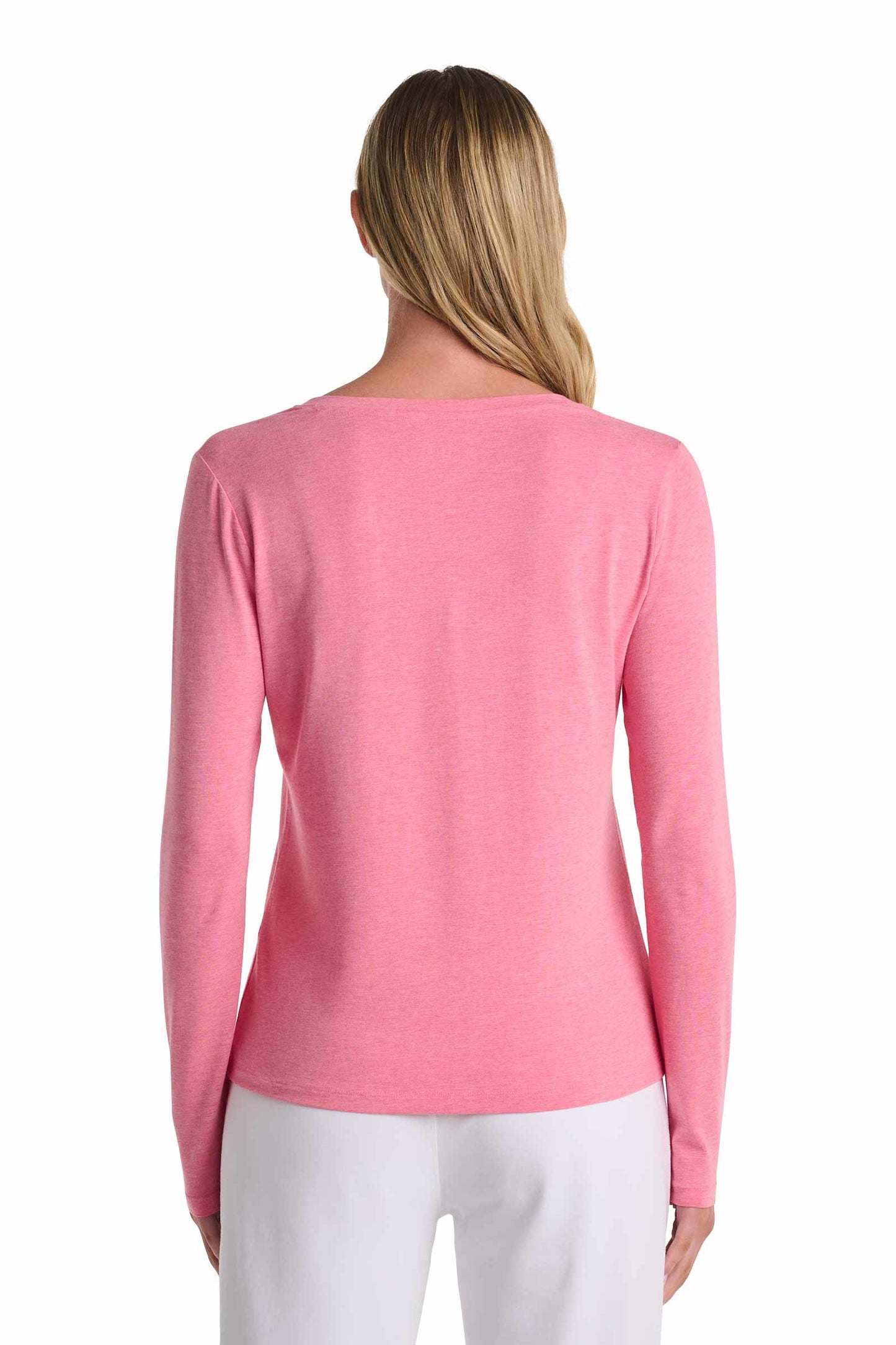 Women's Morada Everyday Long Sleeve V-Neck T-Shirt | Flamingo Pink Heather