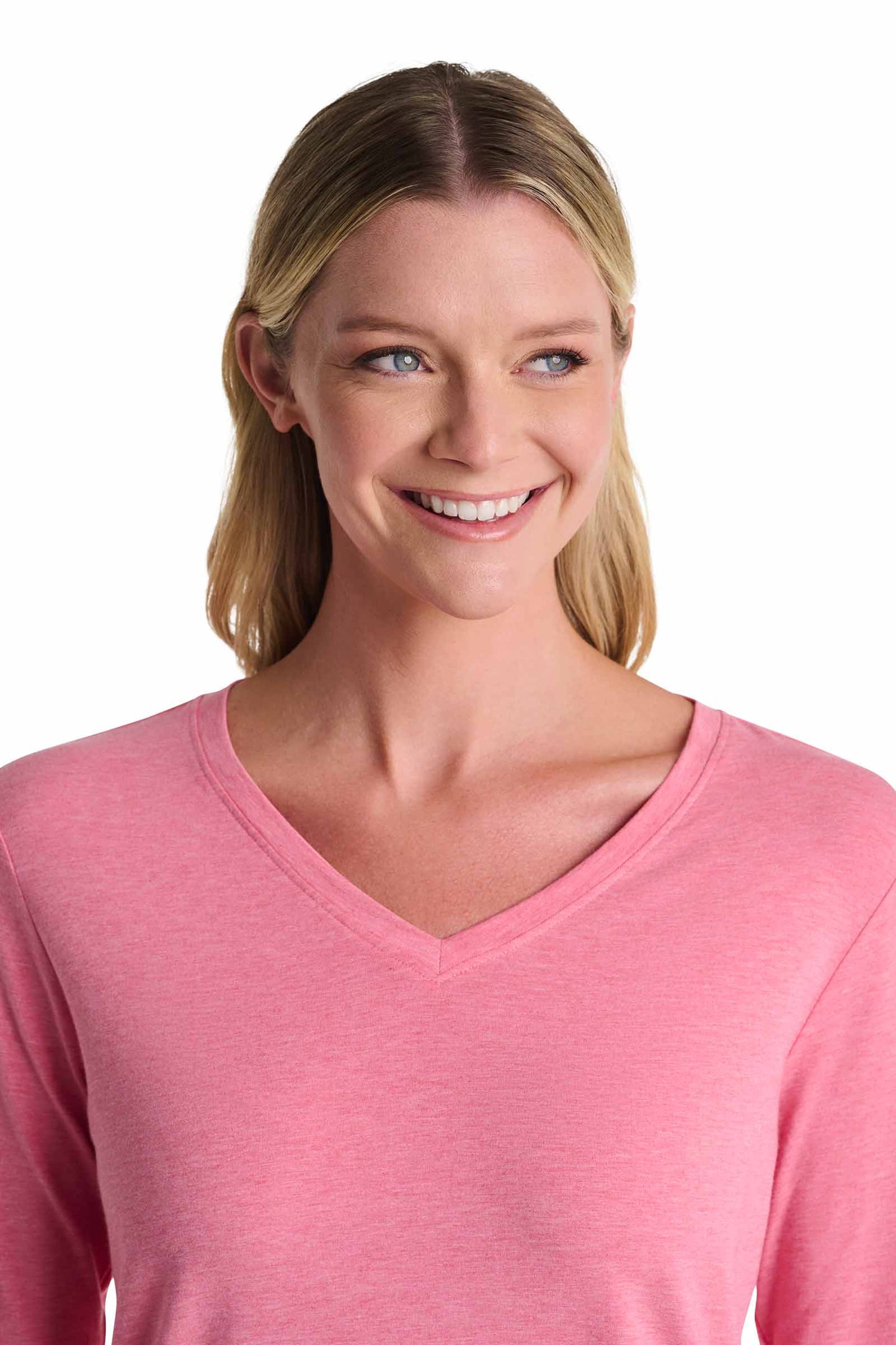 Women's Morada Everyday Long Sleeve V-Neck T-Shirt | Flamingo Pink Heather