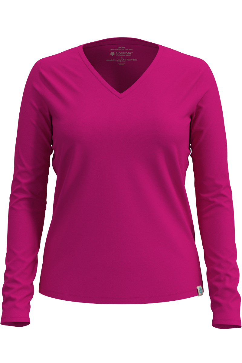 Women's Morada Everyday Long Sleeve V Neck T-Shirt | Fuchsia