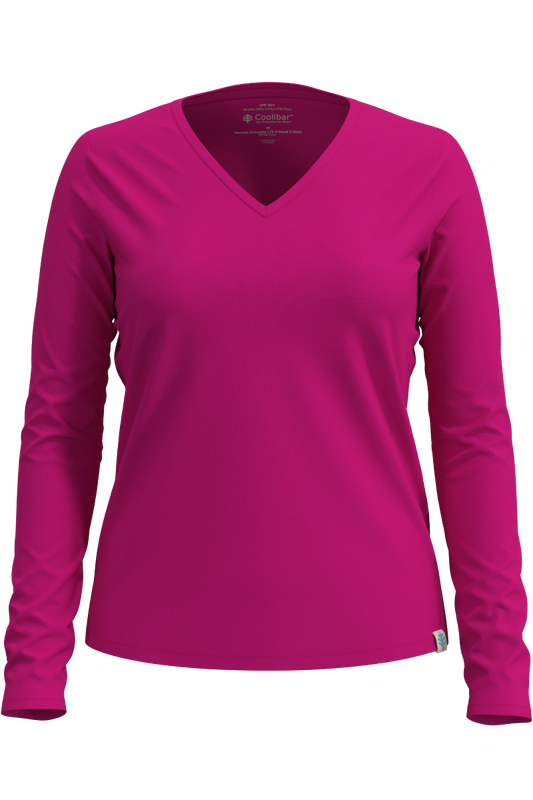 Women's Morada Everyday Long Sleeve V Neck T-Shirt | Fuchsia