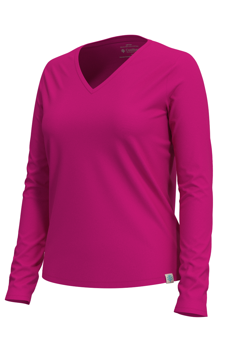 Women's Morada Everyday Long Sleeve V Neck T-Shirt | Fuchsia