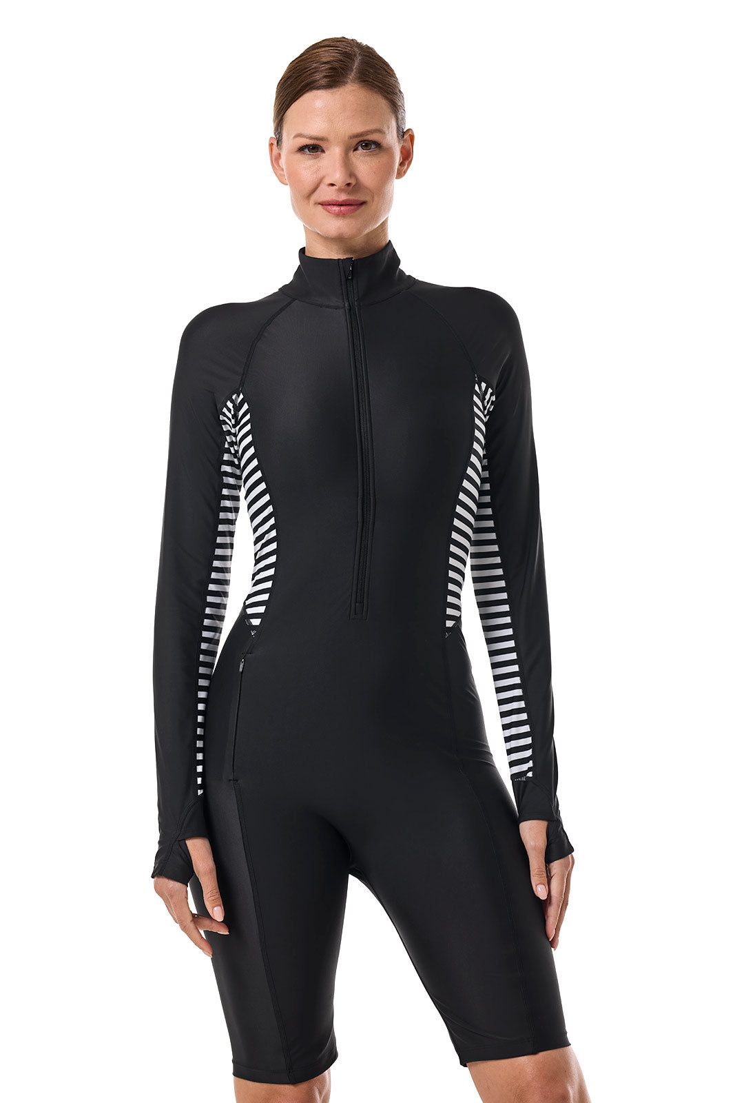 Women's Alana Knee Length Swimsuit | Black Colorblock