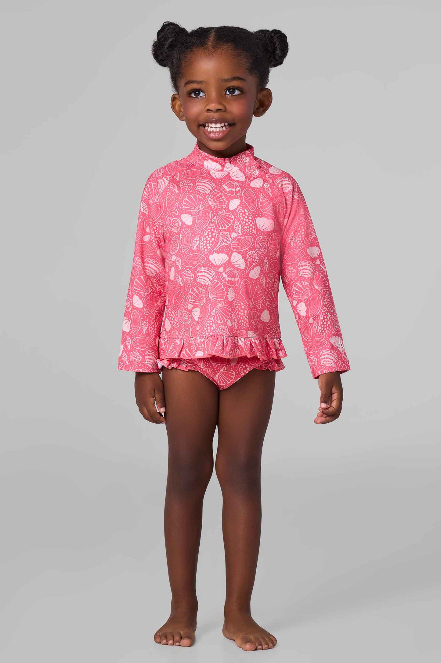 Kid's Guppy Ruffle Rash Guard Set | Sunkist Coral Shell Dream