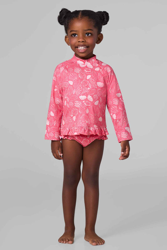 Kid's Guppy Ruffle Rash Guard Set | Sunkist Coral Shell Dream