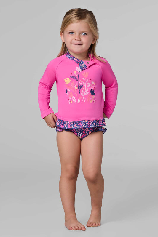 Kid's Guppy Ruffle Rash Guard Set | Tulip Pink Blooming Forest