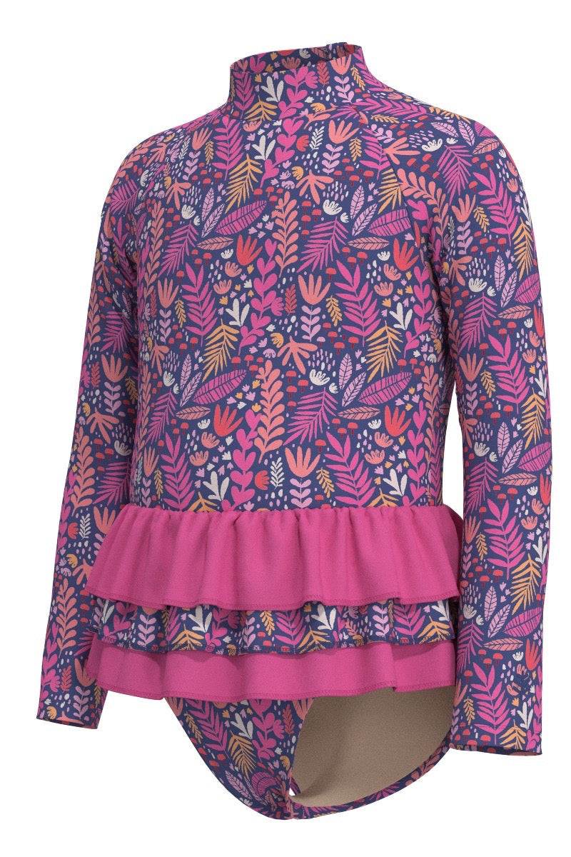 Kid's Kailani Long Sleeve Swimsuit | Tulip Pink Colorblock