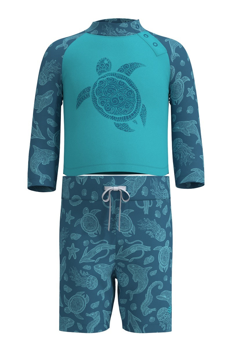 Kid's Island Rash Guard Set | Blue Curacao