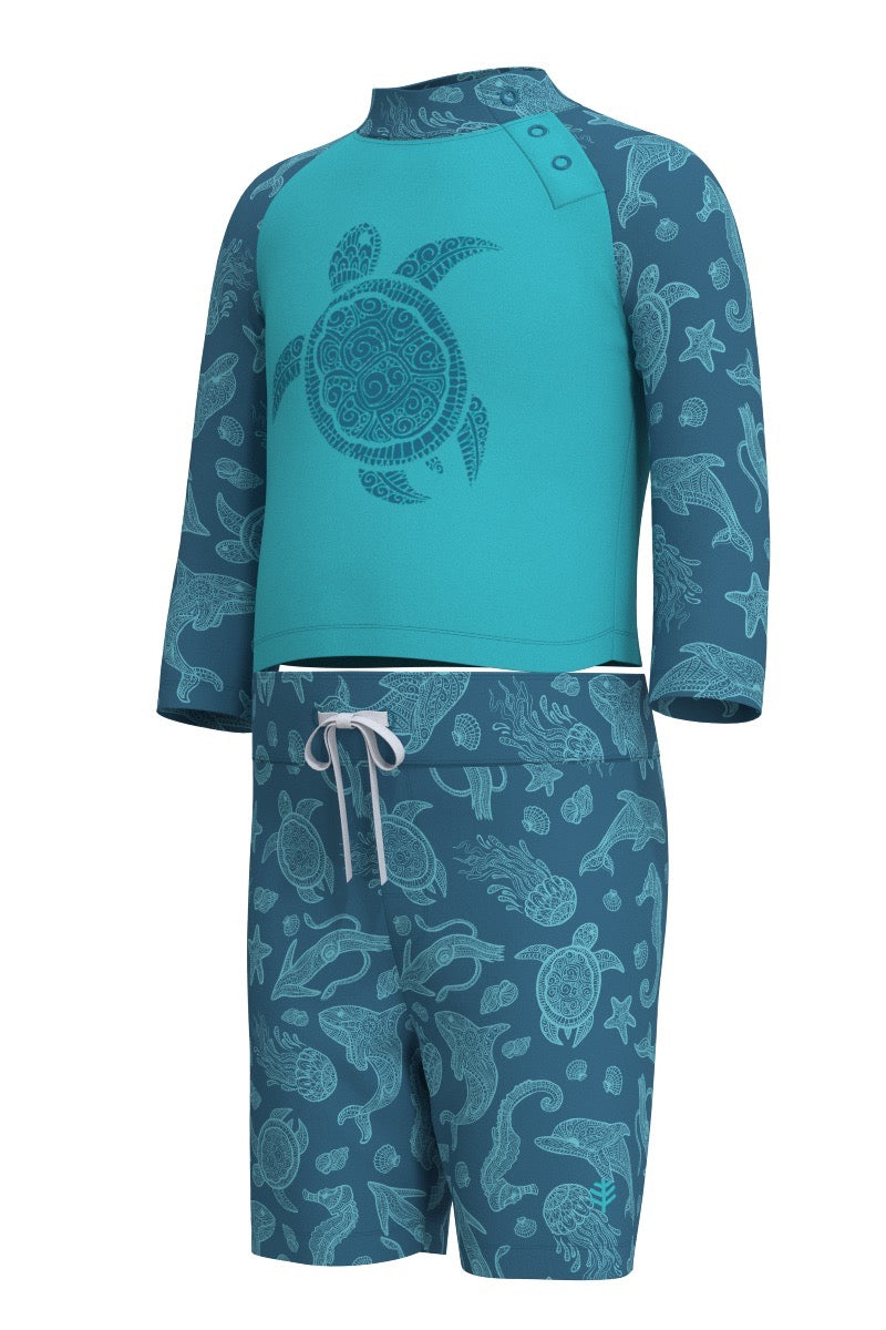 Kid's Island Rash Guard Set | Blue Curacao