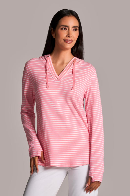 Women's Catalina Hoodie Tunic Top | Flamingo Pink/White Stripe