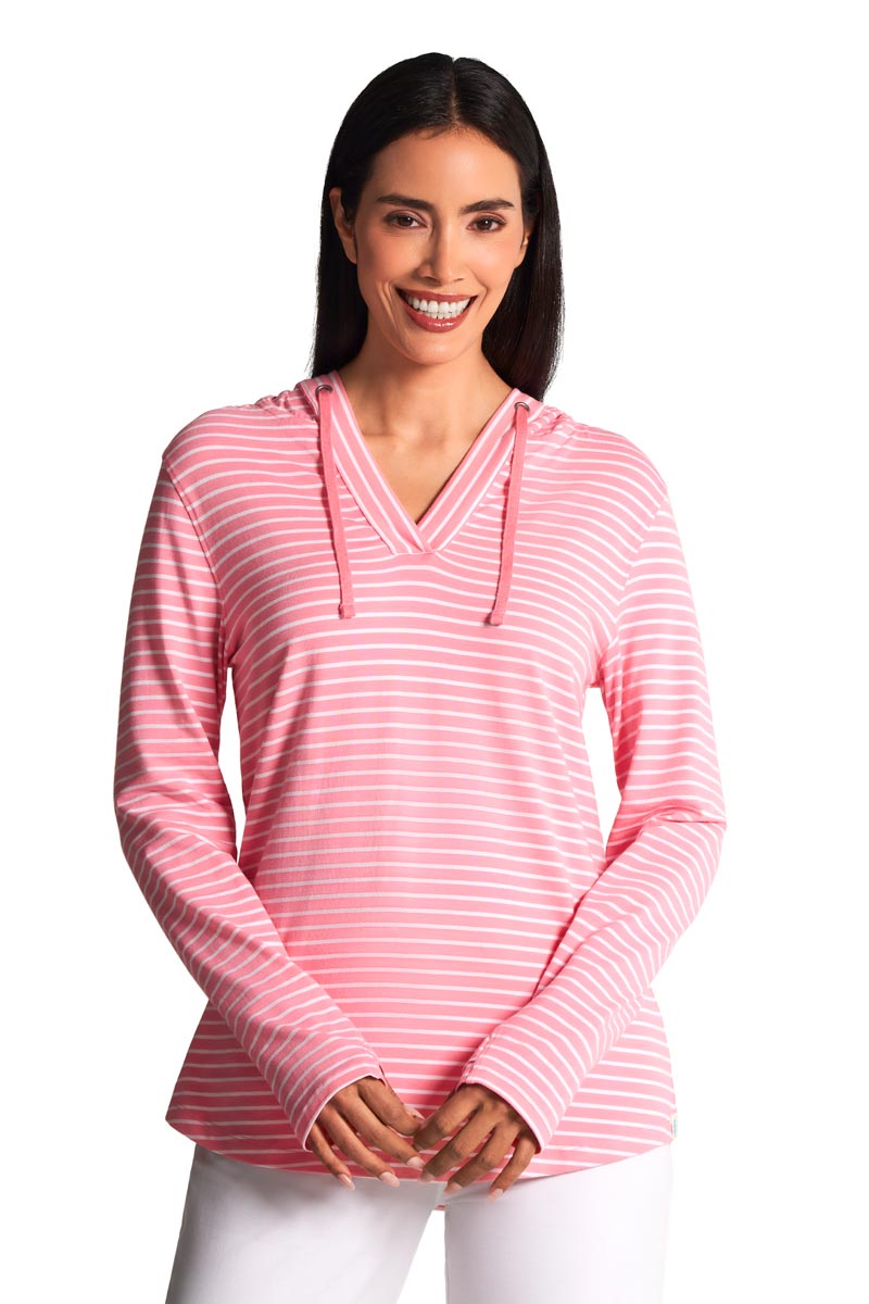 Women's Catalina Hoodie Tunic Top | Flamingo Pink/White Stripe