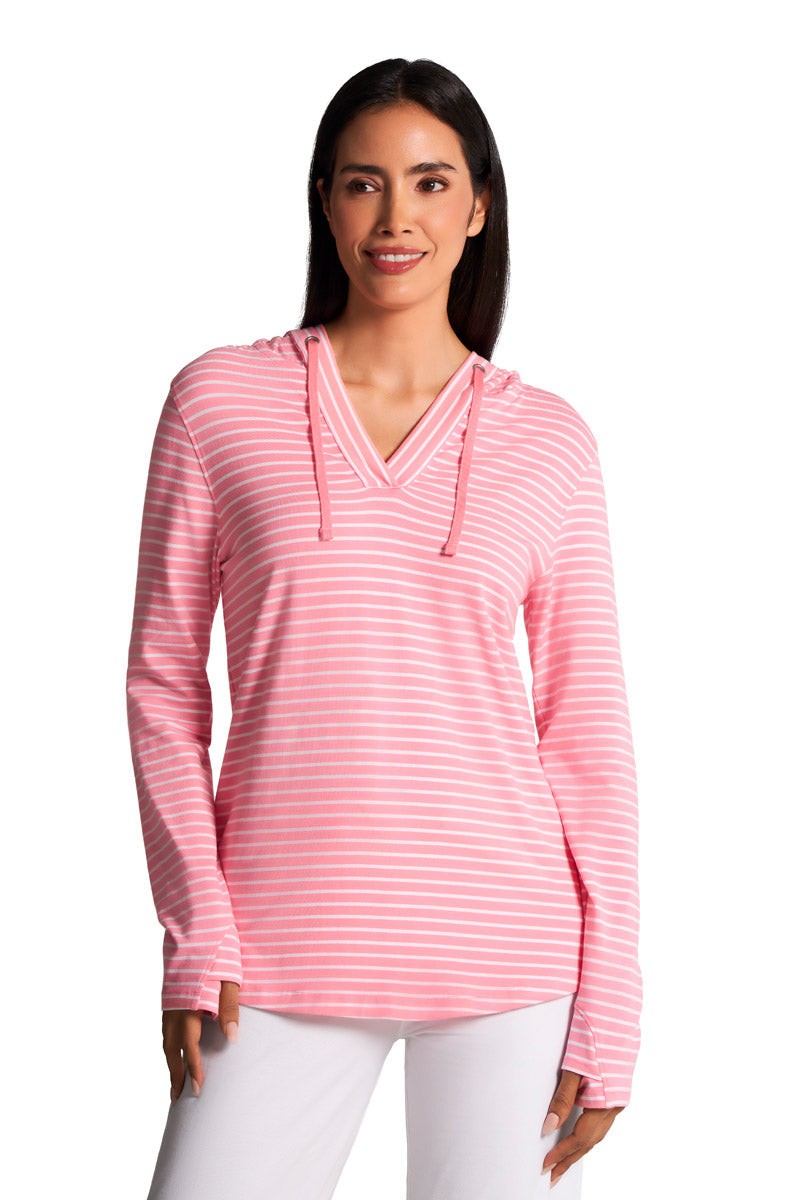 Women's Catalina Hoodie Tunic Top | Flamingo Pink/White Stripe