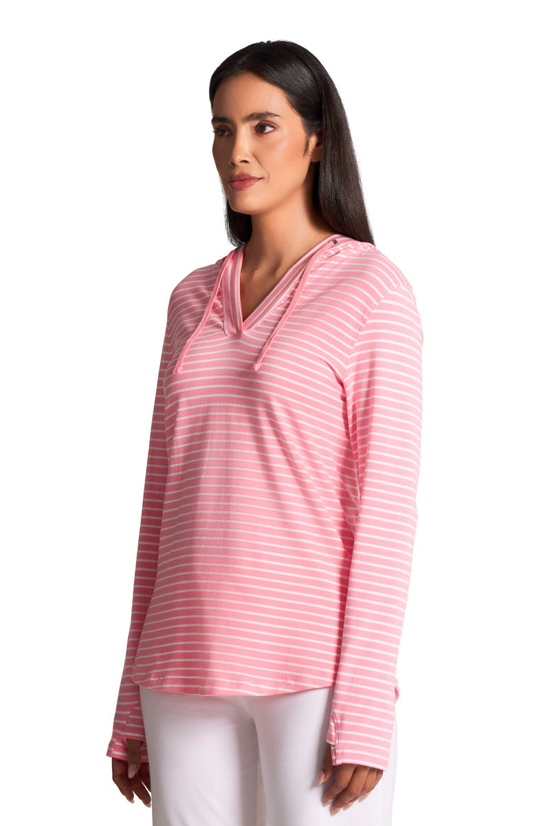 Women's Catalina Hoodie Tunic Top | Flamingo Pink/White Stripe