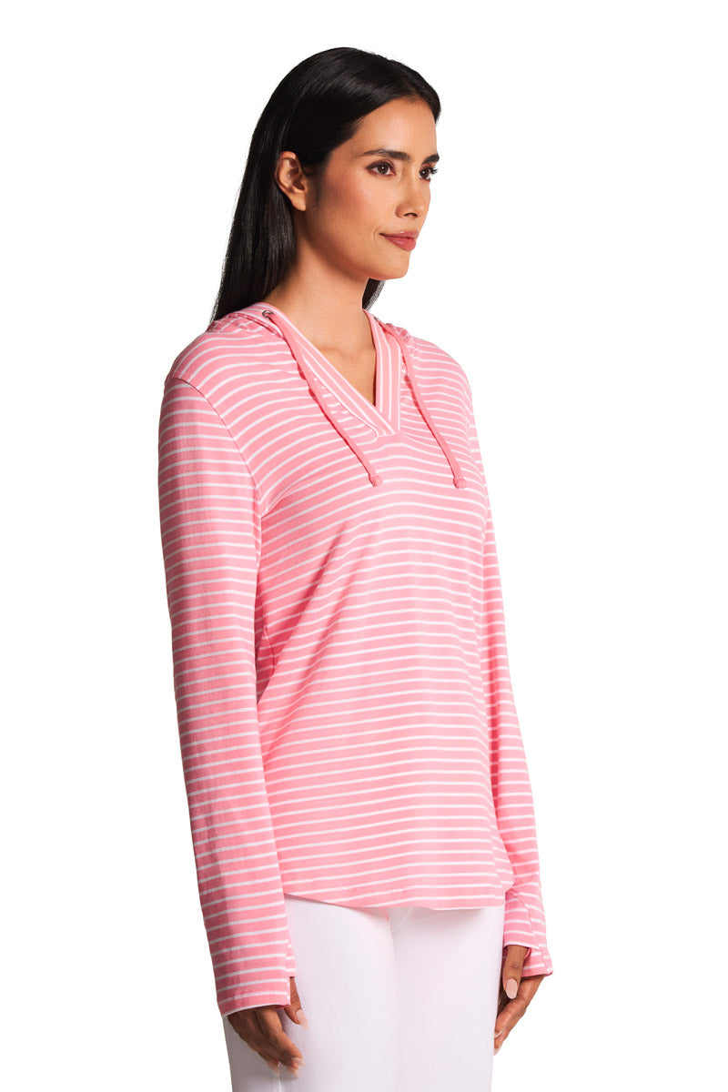 Women's Catalina Hoodie Tunic Top | Flamingo Pink/White Stripe