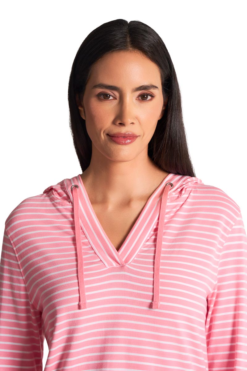 Women's Catalina Hoodie Tunic Top | Flamingo Pink/White Stripe