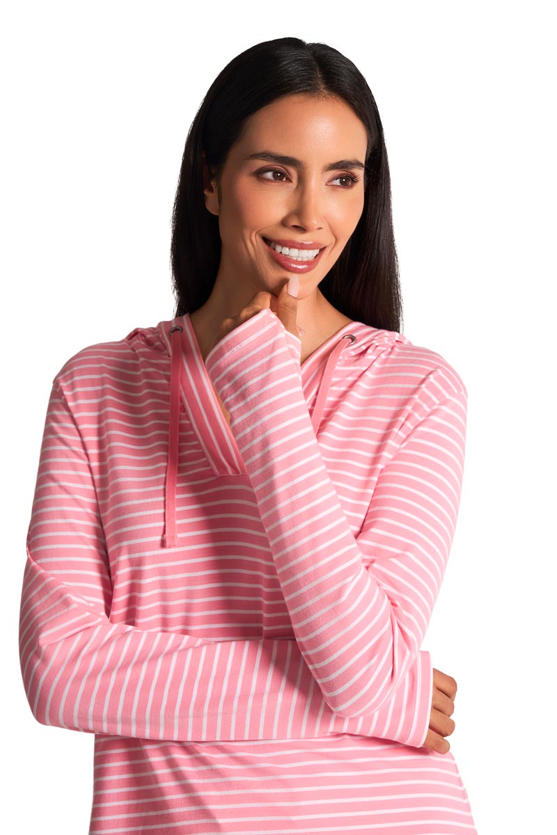 Women's Catalina Hoodie Tunic Top | Flamingo Pink/White Stripe
