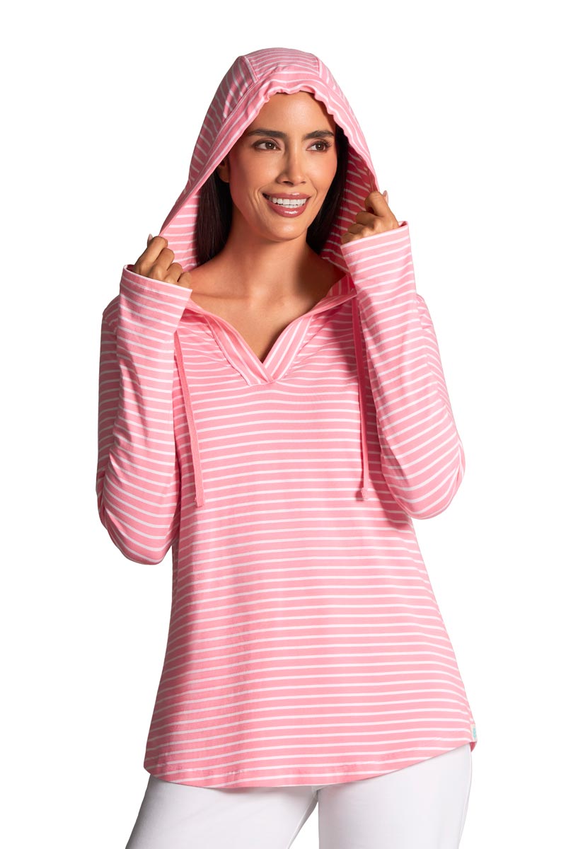 Women's Catalina Hoodie Tunic Top | Flamingo Pink/White Stripe