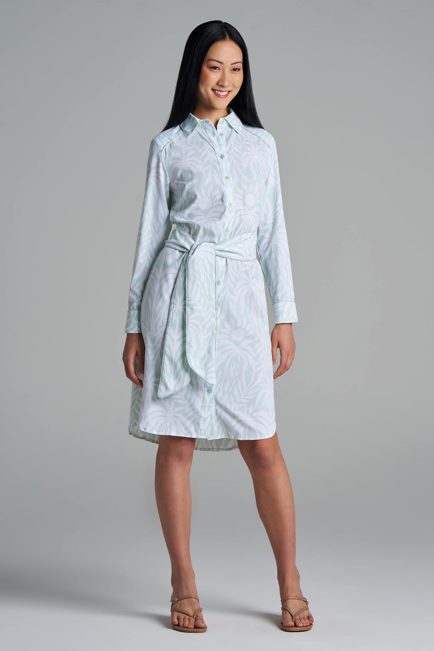Women's Kitts Shirt Dress | Misty Aqua American Palm