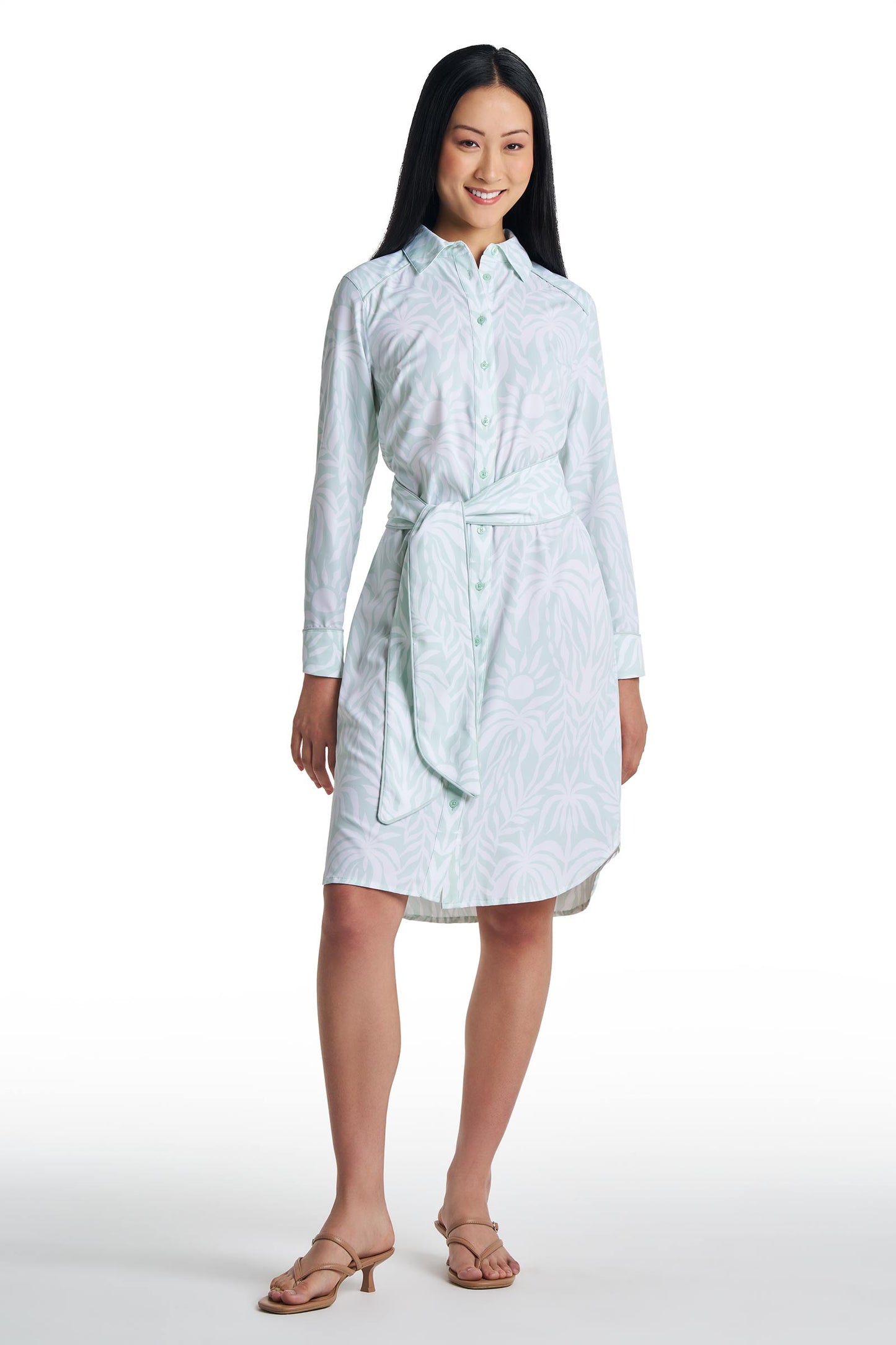 Women's Kitts Shirt Dress | Misty Aqua American Palm