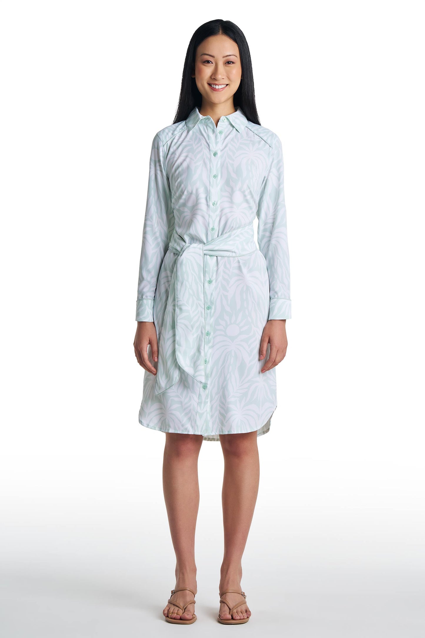 Women's Kitts Shirt Dress | Misty Aqua American Palm