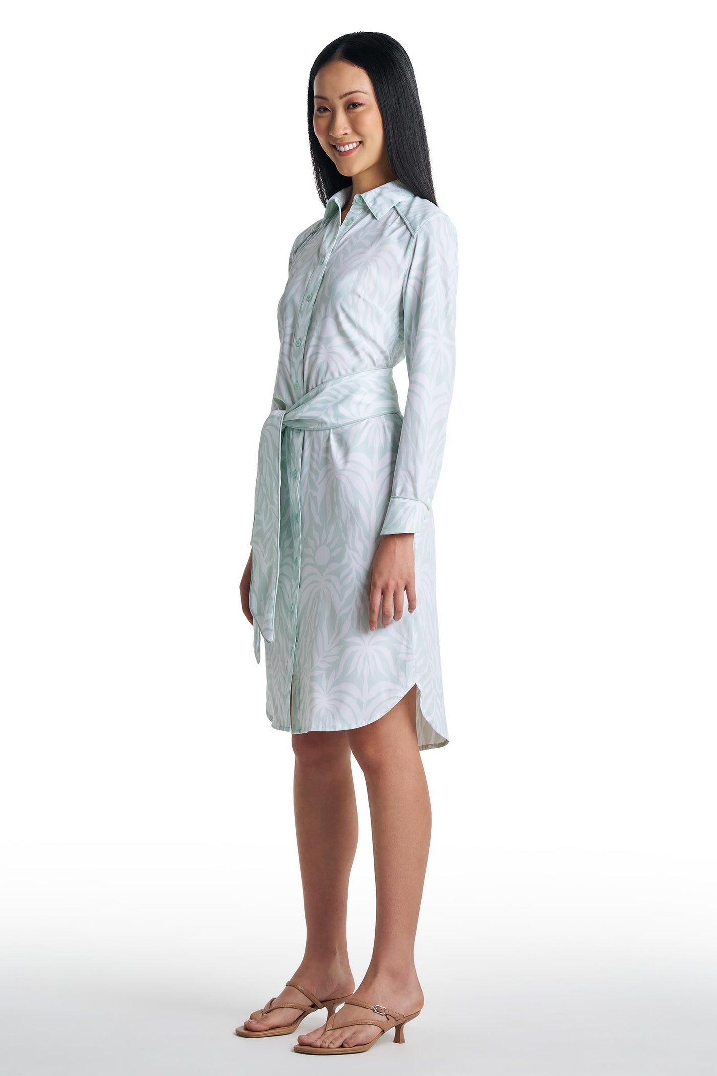Women's Kitts Shirt Dress | Misty Aqua American Palm