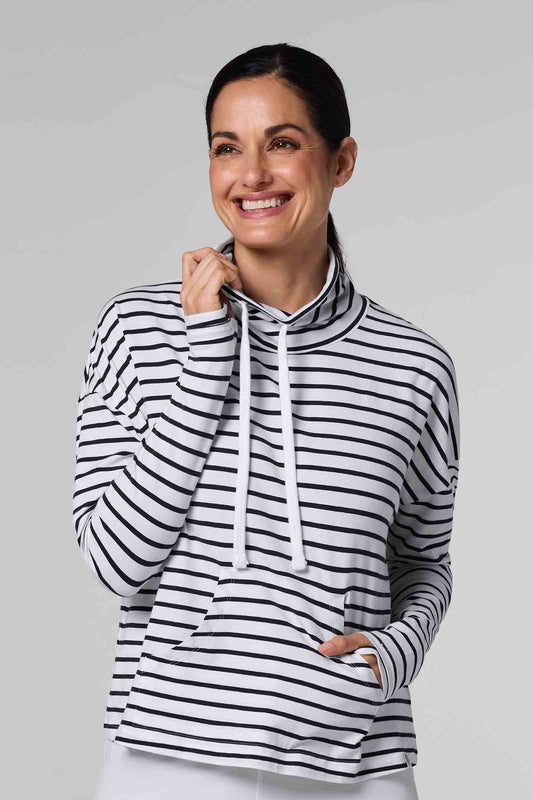 Women's Solana Mock Neck Pullover | White/Navy Stripe