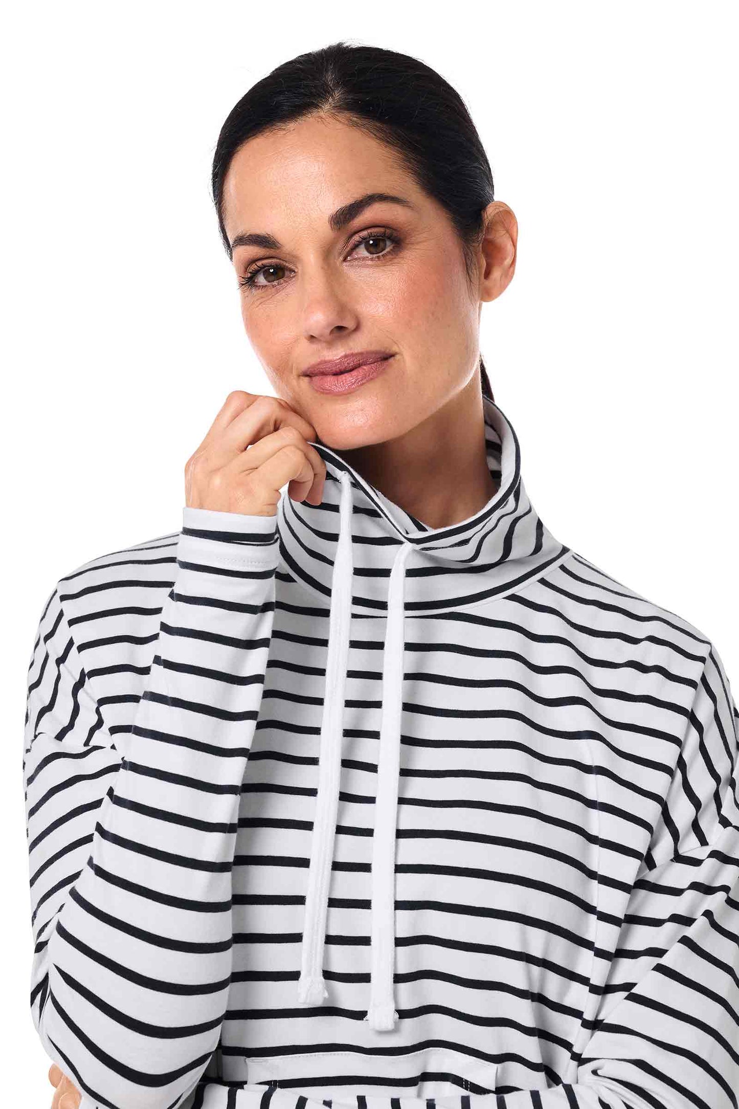 Women's Solana Mock Neck Pullover | White/Navy Stripe