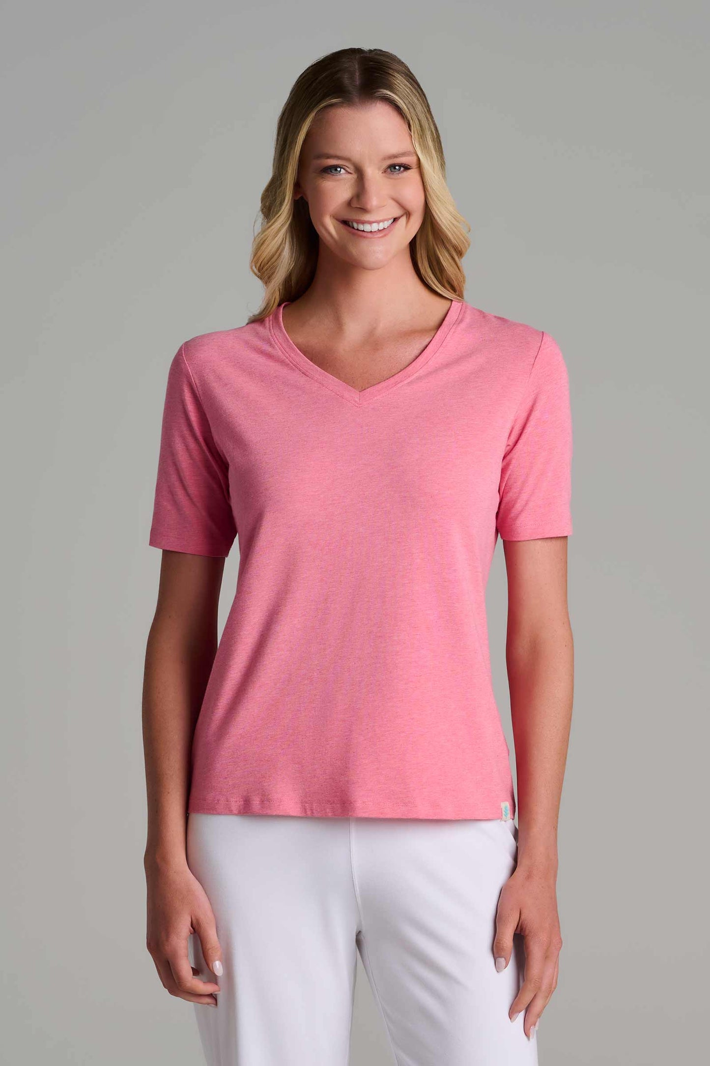 Women's Morada Everyday Short Sleeve V-Neck T-Shirt | Flamingo Pink Heather