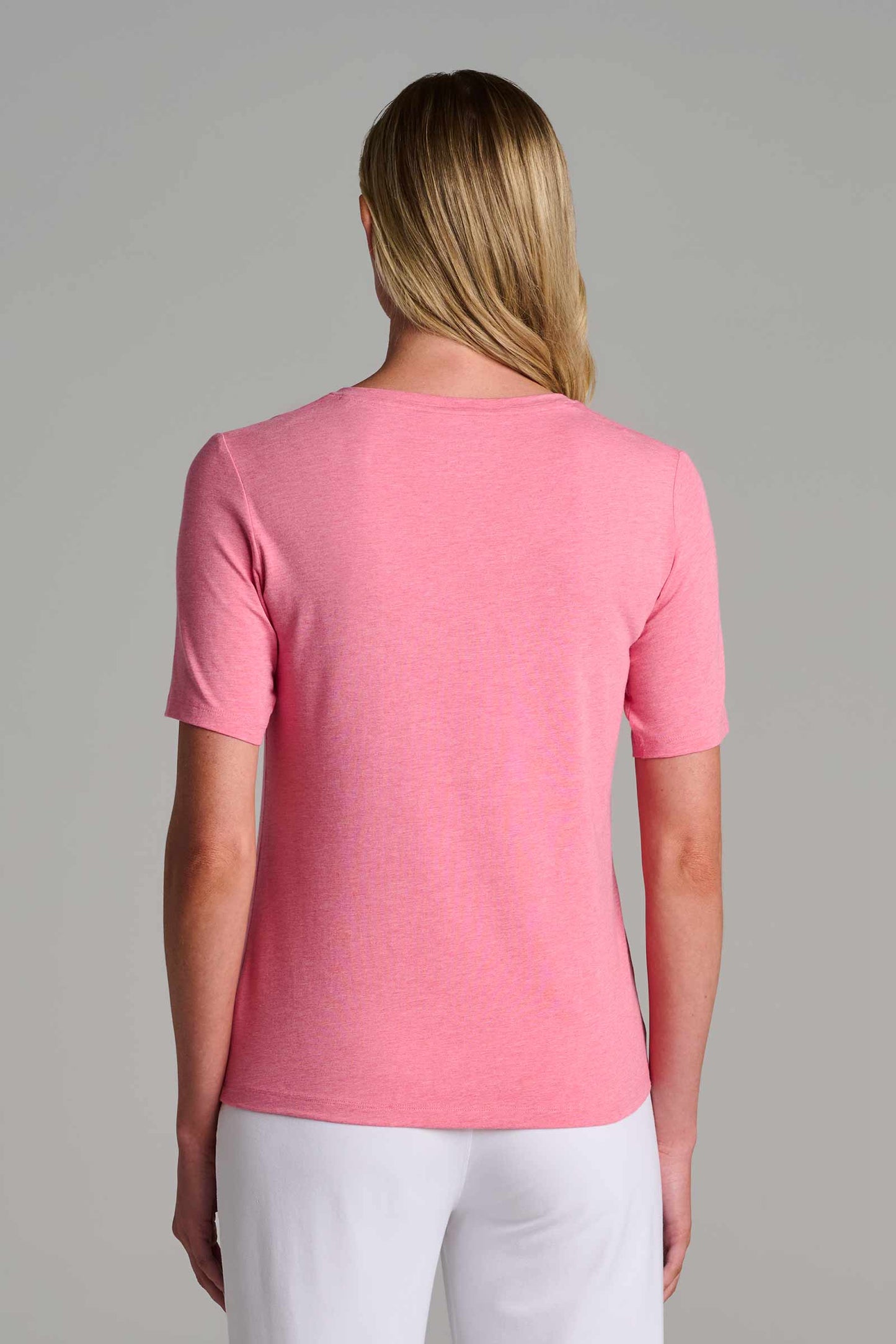 Women's Morada Everyday Short Sleeve V-Neck T-Shirt | Flamingo Pink Heather