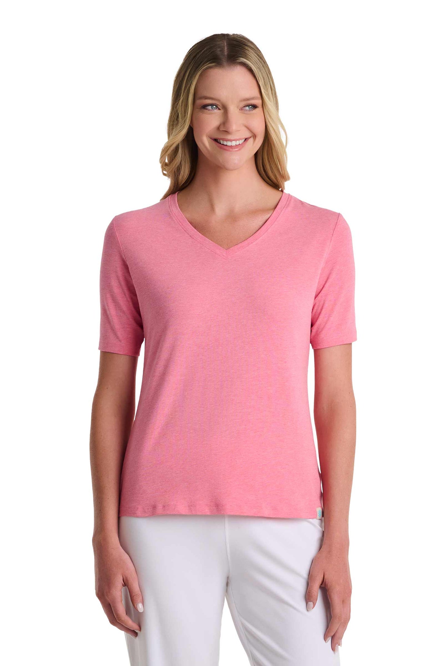 Women's Morada Everyday Short Sleeve V-Neck T-Shirt | Flamingo Pink Heather