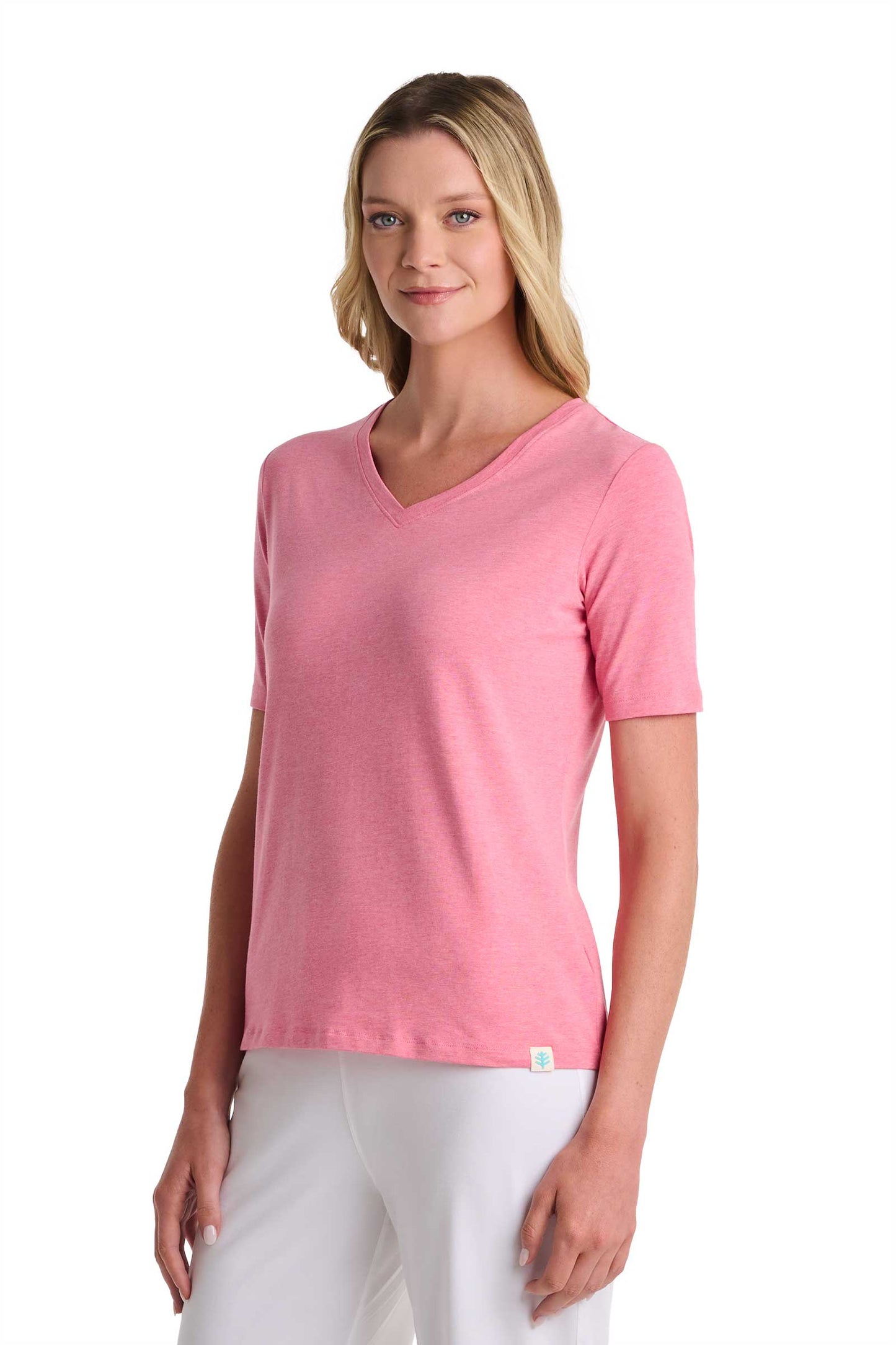 Women's Morada Everyday Short Sleeve V-Neck T-Shirt | Flamingo Pink Heather