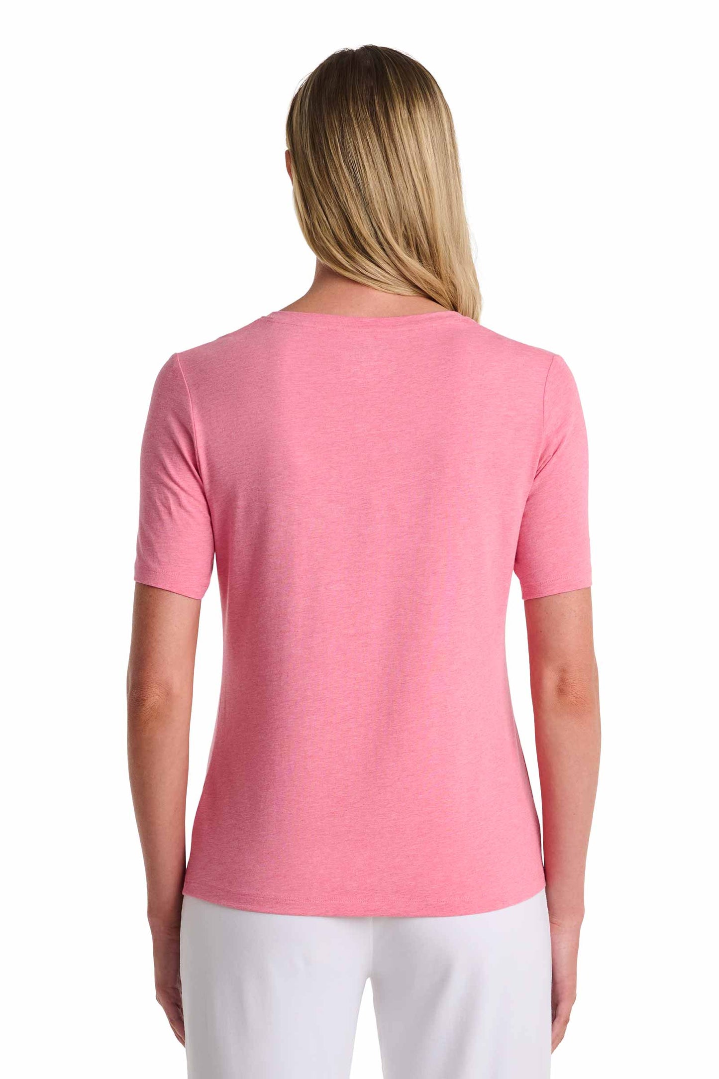 Women's Morada Everyday Short Sleeve V-Neck T-Shirt | Flamingo Pink Heather