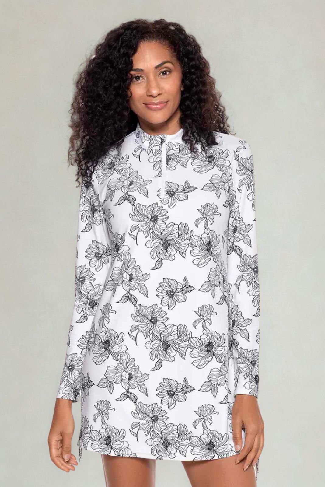 Women's Key Biscayne Ruche Swim Top | White/Black Perfect Peony