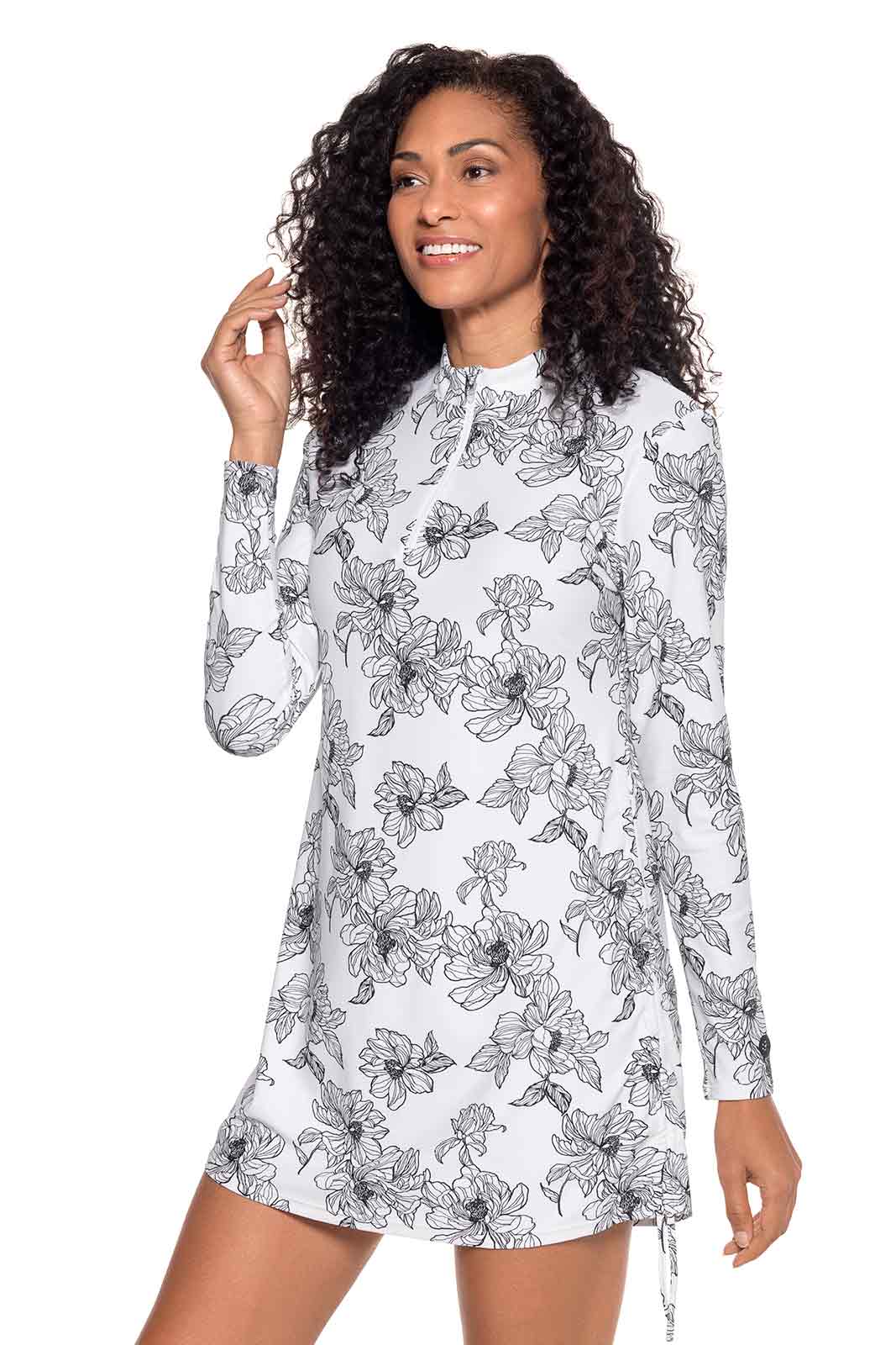 Women's Key Biscayne Ruche Swim Top | White/Black Perfect Peony