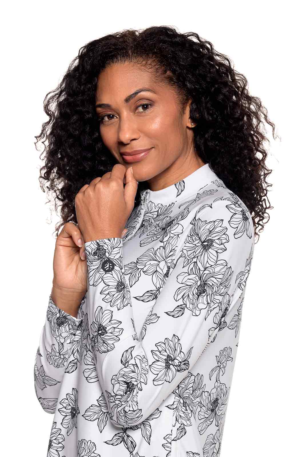 Women's Key Biscayne Ruche Swim Top | White/Black Perfect Peony