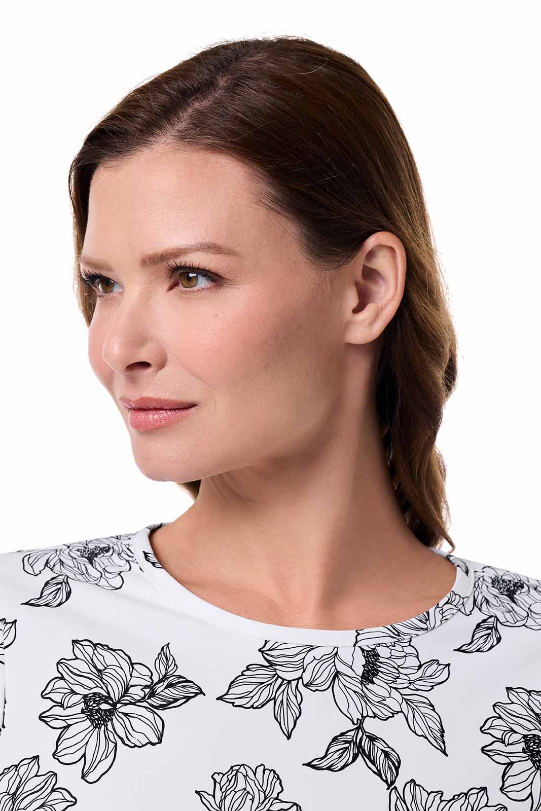 Women's Ocean Drive Cropped Rash Guard | White/Black Perfect Peony