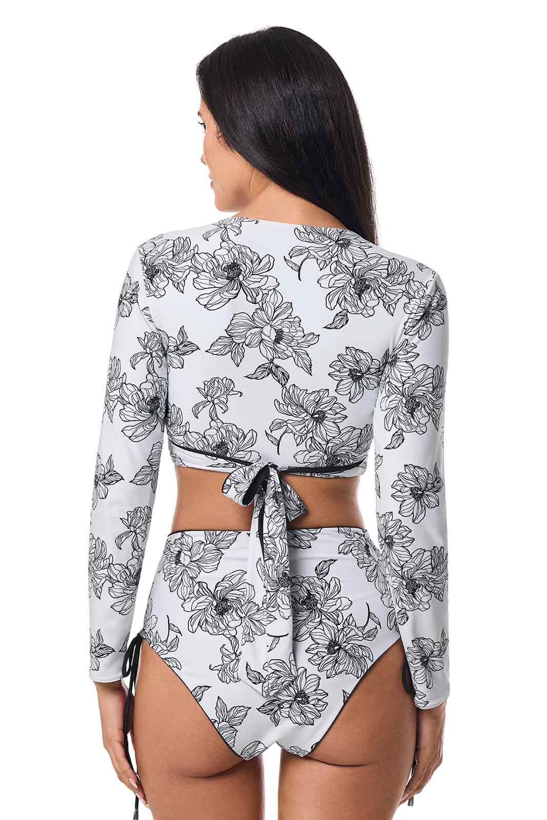 Women's Myrtle Reversible Ruche Adjustable Swim Bottoms | White/Black Perfect Peony