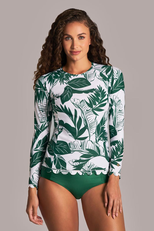 Women's Stony Coral Scallop Long Sleeve Rash Guard | Eden Palm Paradise