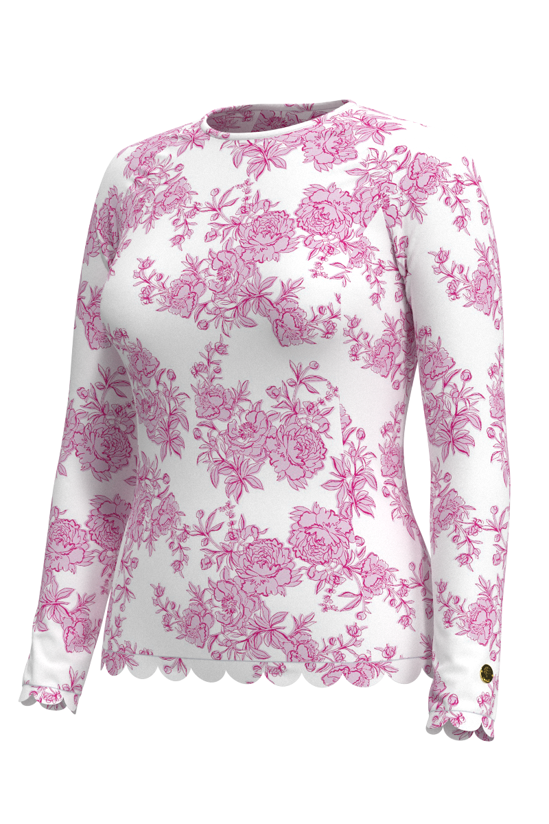 Women's Stony Coral Scallop Long Sleeve Rashguard | Fuchsia Bouquet
