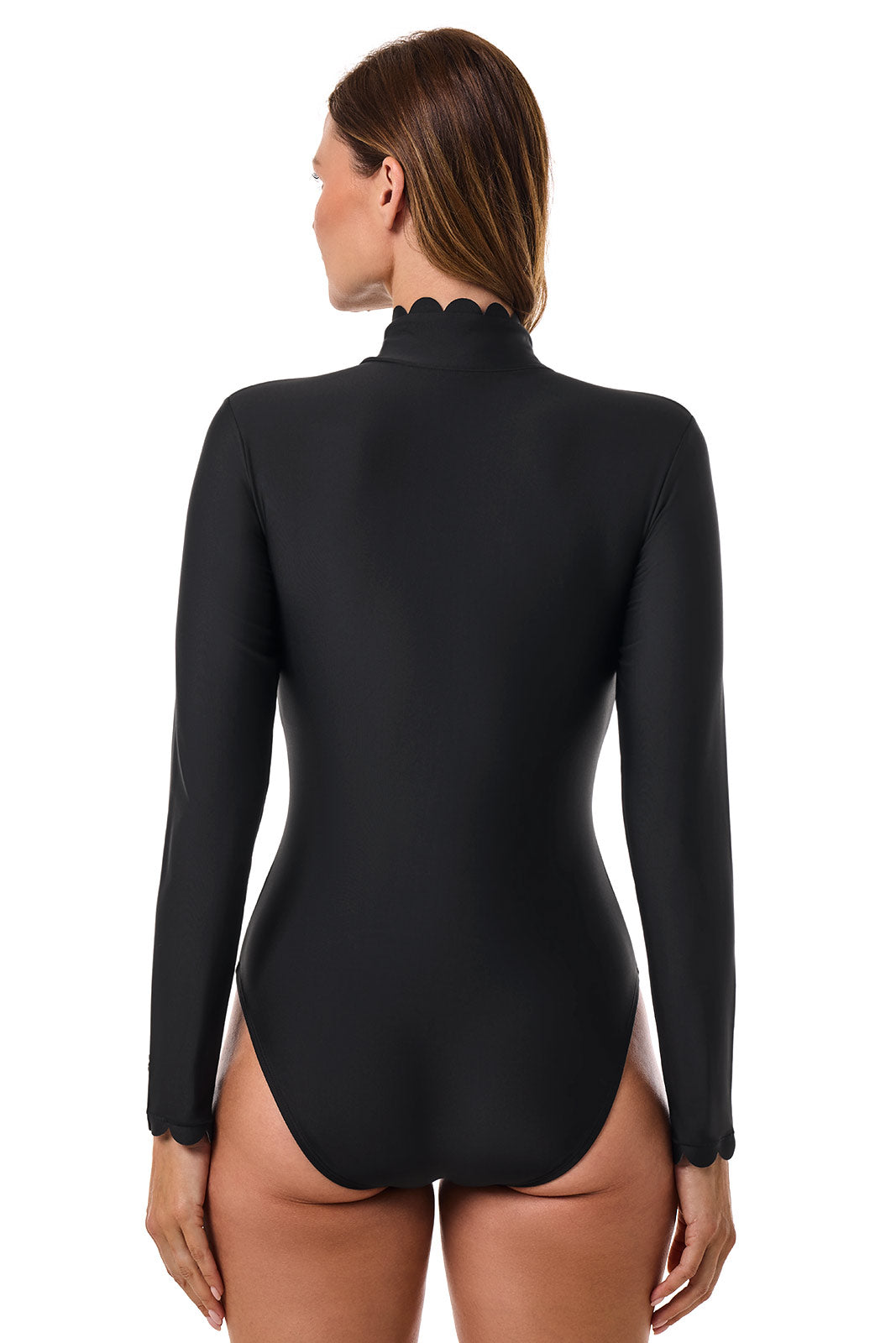 Women's Great Star Scallop Long Sleeve Swimsuit | Black