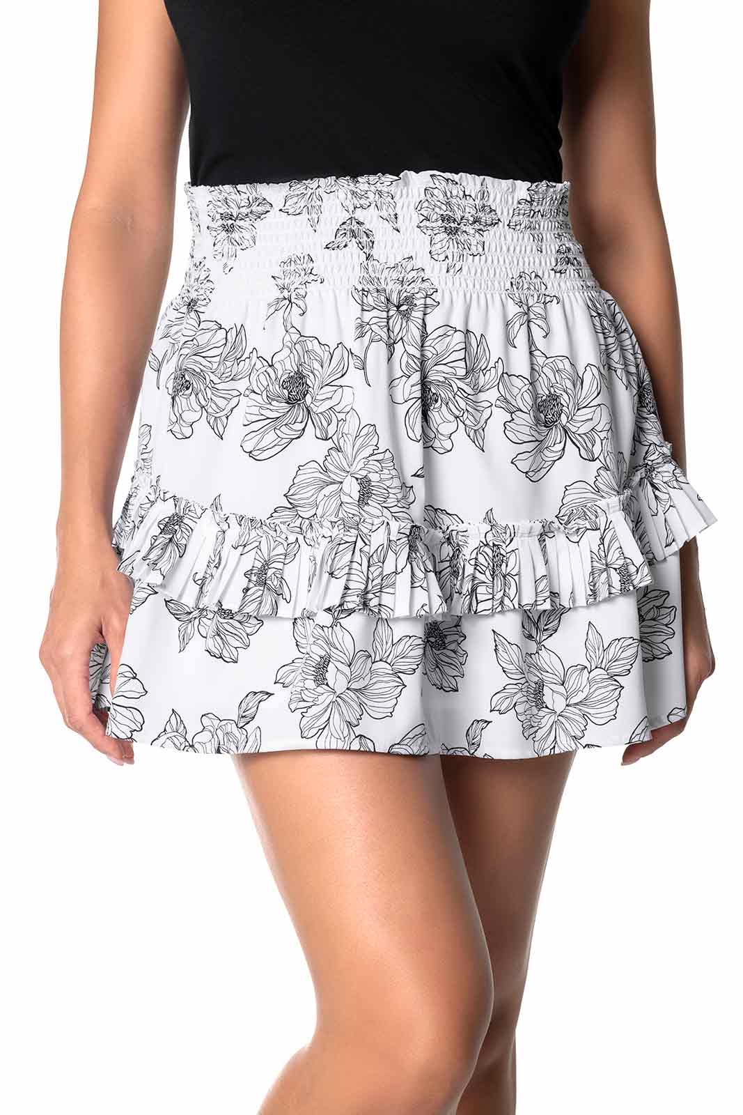 Women's Charlotte Bay Ruffle Skirt | White/Black Perfect Peony