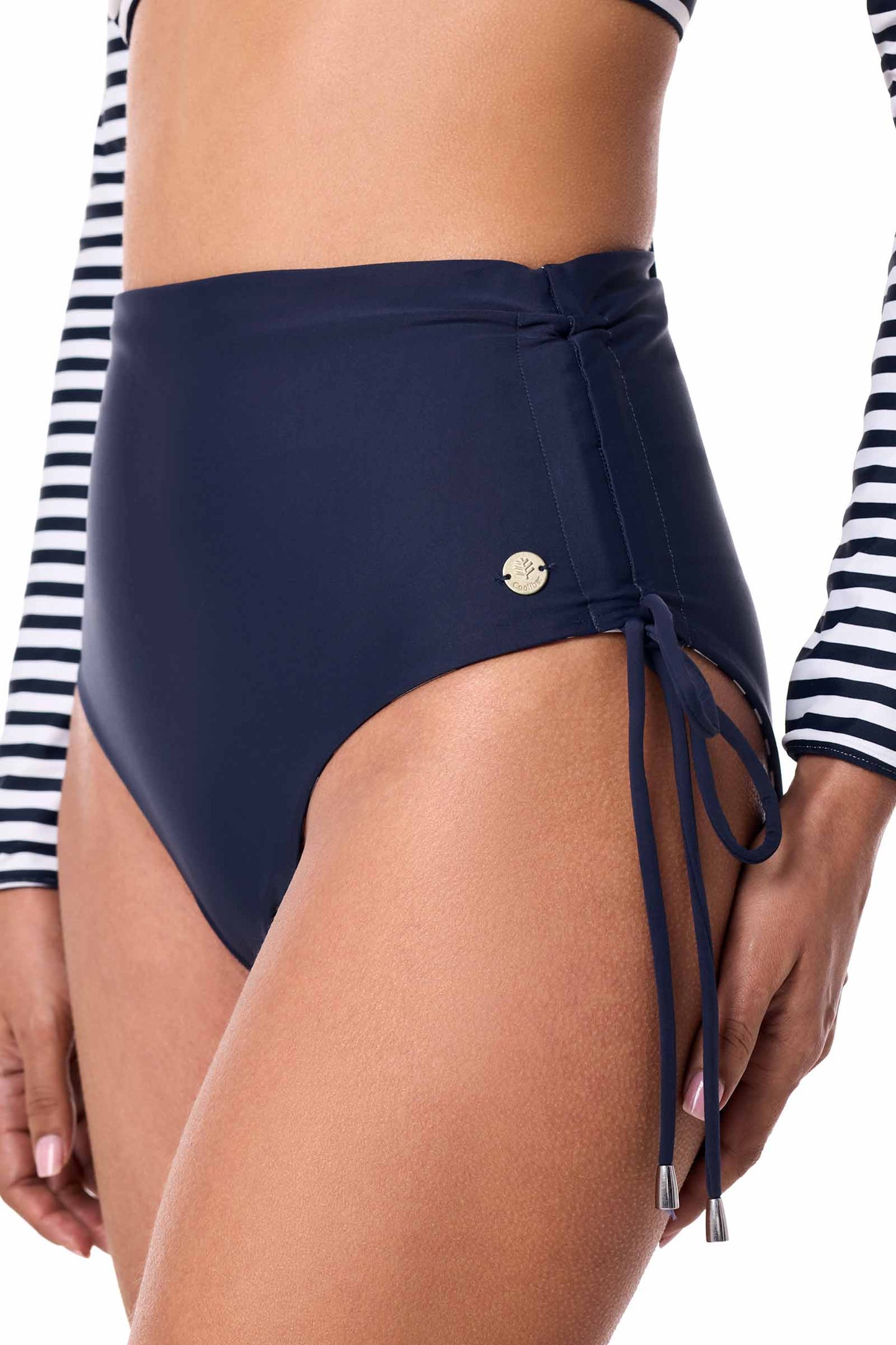 Women's Myrtle Reversible Ruche Adjustable Swim Bottoms | Navy Reversible