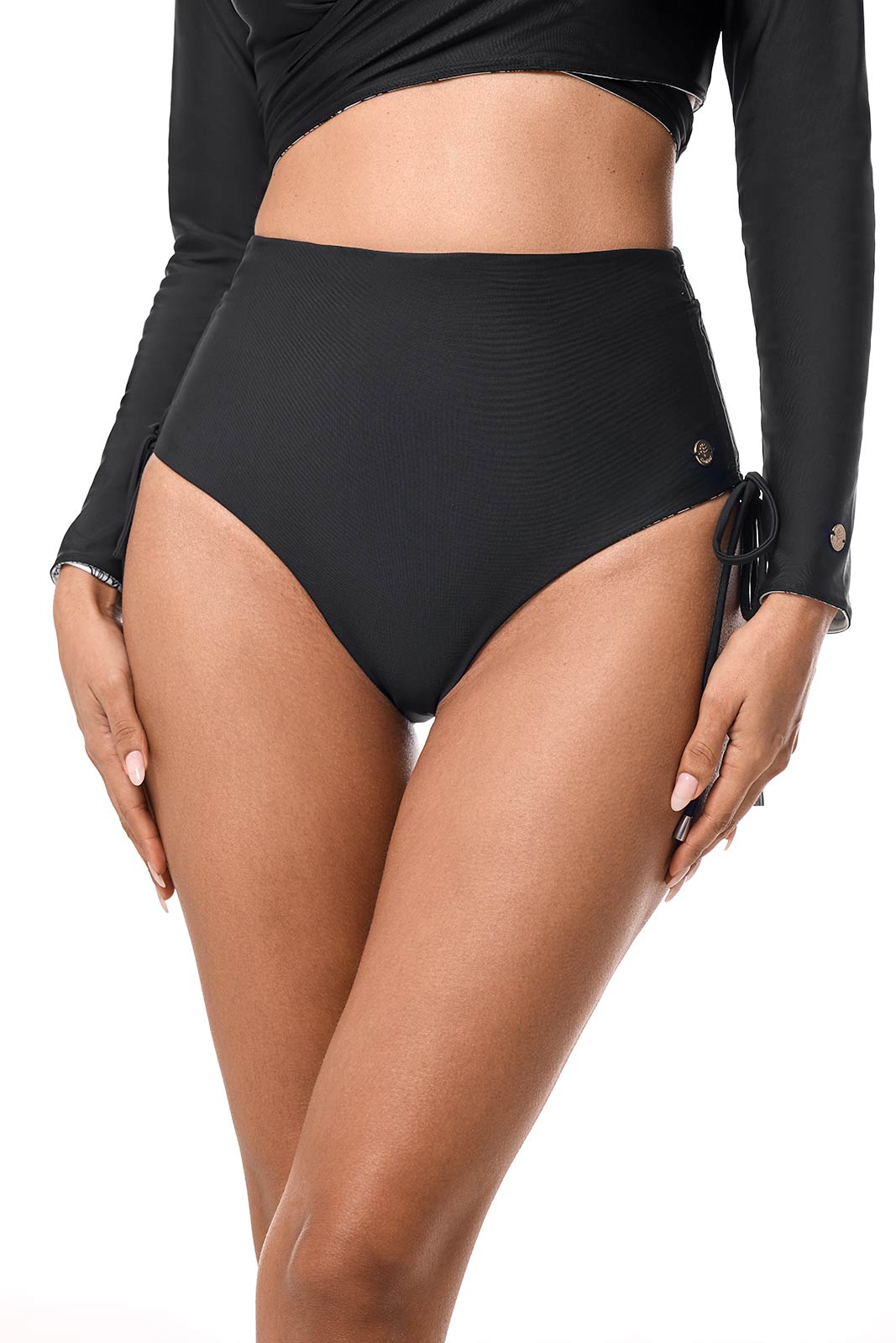 Women's Myrtle Reversible Ruche Adjustable Swim Bottoms | White/Black Perfect Peony