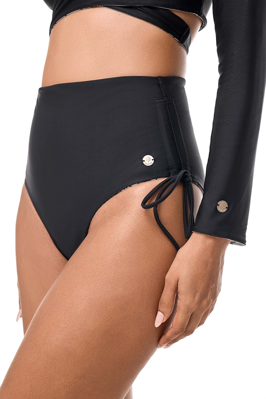 Women's Myrtle Reversible Ruche Adjustable Swim Bottoms | White/Black Perfect Peony