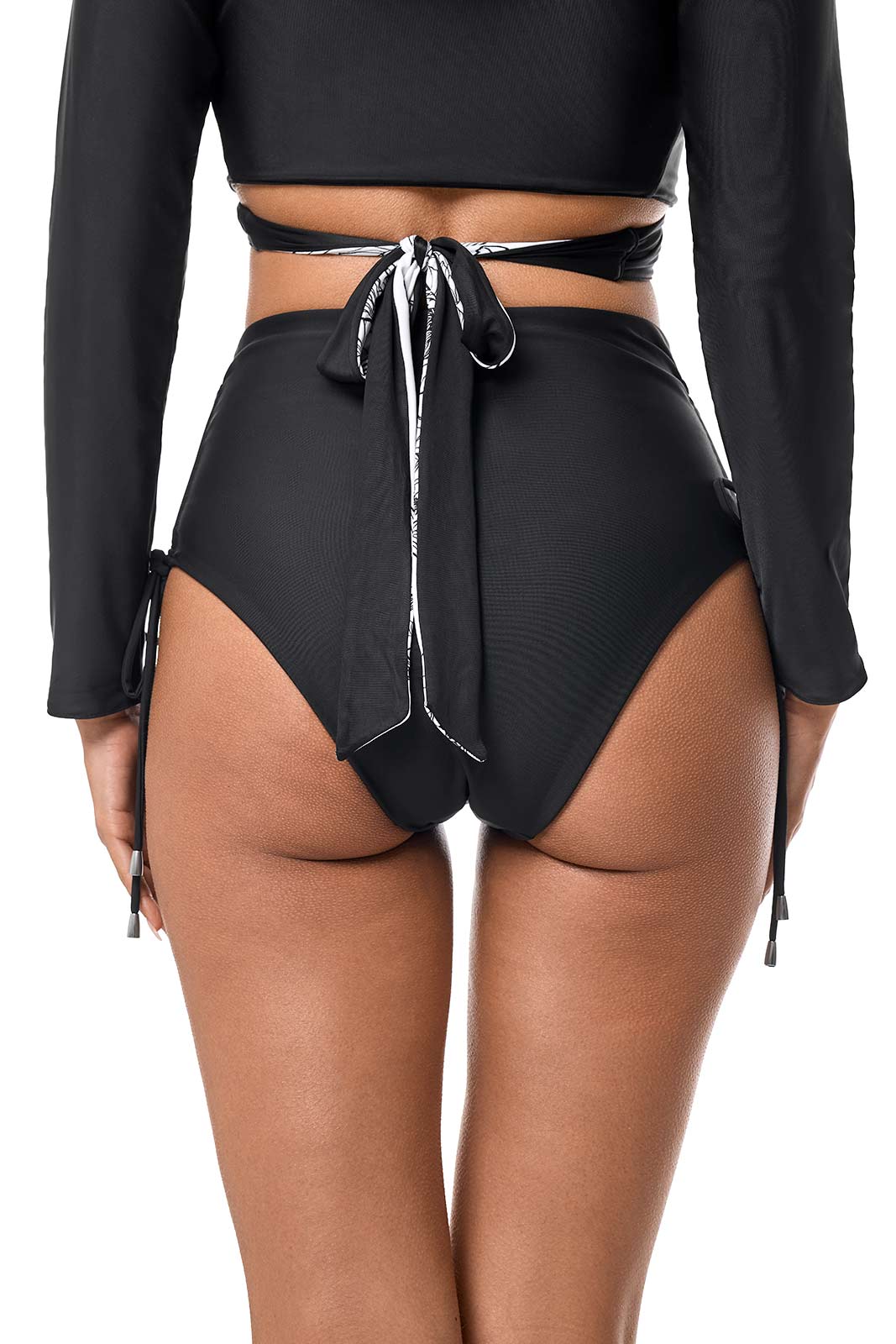 Women's Myrtle Reversible Ruche Adjustable Swim Bottoms | White/Black Perfect Peony